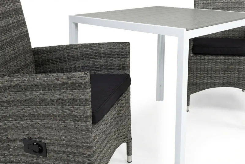 Tunis Spisegruppe 90+2 Jenny Regulerbare Stoler+Puter - Hvit/Grå/Svart - Hagemøbler & utemiljø - Hagegruppe - Cafemøbler & cafesett