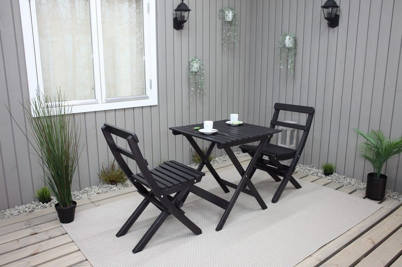 Wilma Cafésett 65x65 cm + 2 Stoler Grå/Hvit - Baltic Garden - Hagemøbler & utemiljø - Hagegruppe - Cafemøbler & cafesett
