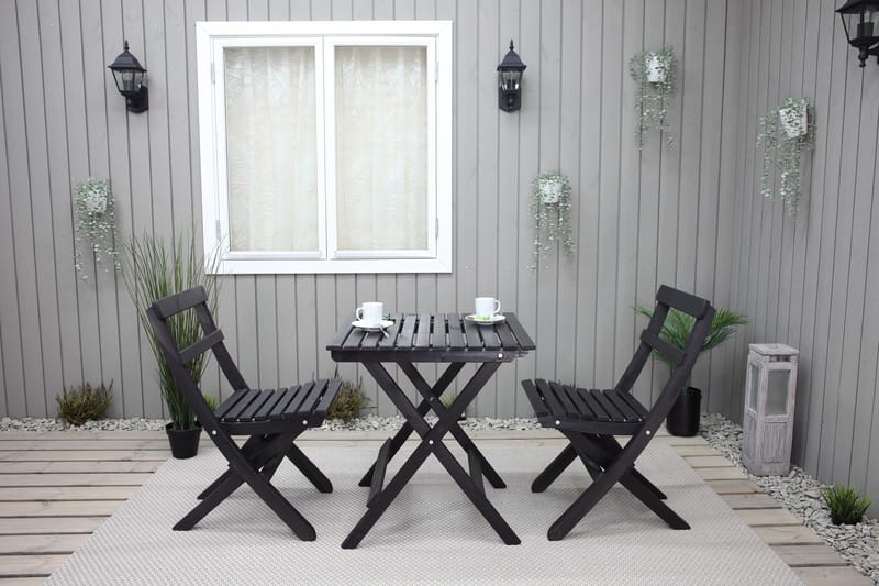 Wilma Cafésett 65x65 cm + 2 Stoler Grå/Hvit - Baltic Garden - Hagemøbler & utemiljø - Hagegruppe - Cafemøbler & cafesett
