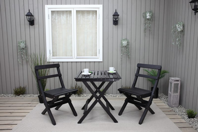 Wilma Cafésett 65x65 cm + 2 Stoler Grå/Hvit - Baltic Garden - Hagemøbler & utemiljø - Hagegruppe - Cafemøbler & cafesett