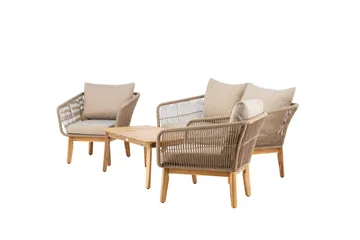 Chania sofagruppe 2-seters sofa + 2 lenestoler med bord utendørs - Brun - Hagemøbler & utemiljø - Hagegruppe - Sofagruppe utendørs