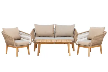 Chania sofagruppe 2-seters sofa + 2 lenestoler med bord utendørs - Brun - Hagemøbler & utemiljø - Hagegruppe - Sofagruppe utendørs