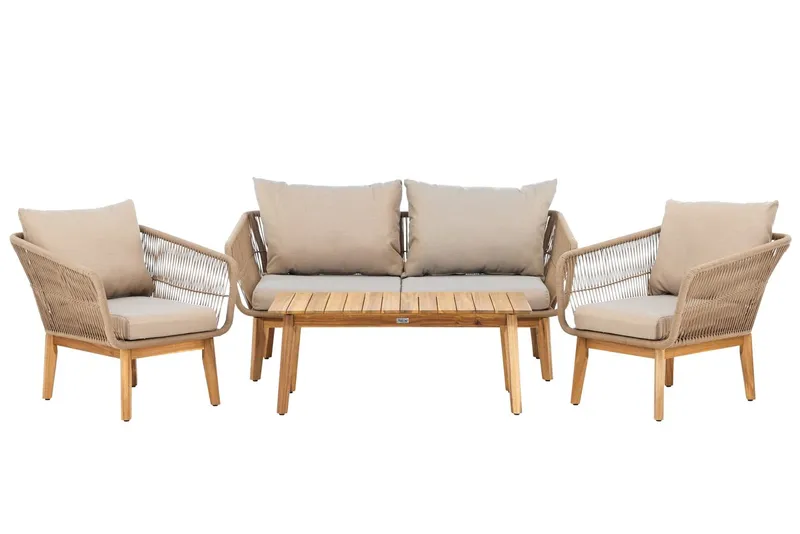 Chania sofagruppe 2-seters sofa + 2 lenestoler med bord utendørs - Brun - Hagemøbler & utemiljø - Hagegruppe - Sofagruppe utendørs