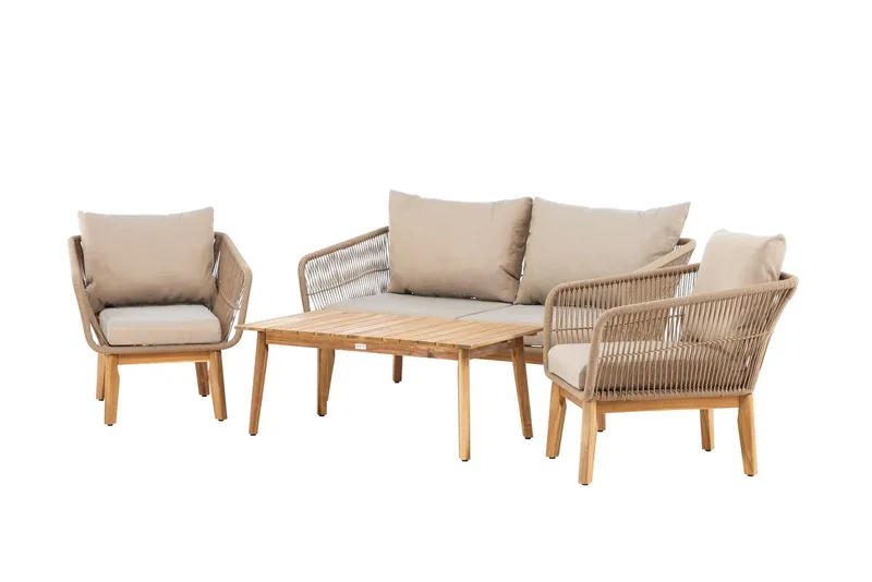 Chania sofagruppe 2-seters sofa + 2 lenestoler med bord utendørs - Brun - Hagemøbler & utemiljø - Hagegruppe - Sofagruppe utendørs