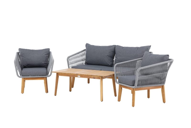 Chania sofagruppe 2-seters sofa + 2 lenestoler med bord utendørs - Grå, natur - Hagemøbler & utemiljø - Hagegruppe - Sofagruppe utendørs