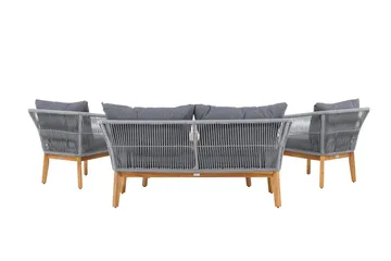 Chania sofagruppe 2-seters sofa + 2 lenestoler med bord utendørs - Grå, natur - Hagemøbler & utemiljø - Hagegruppe - Sofagruppe utendørs