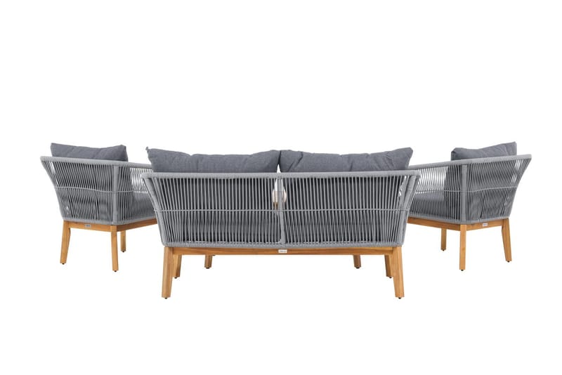 Chania sofagruppe 2-seters sofa + 2 lenestoler med bord utendørs - Grå, natur - Hagemøbler & utemiljø - Hagegruppe - Sofagruppe utendørs