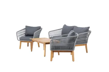 Chania sofagruppe 2-seters sofa + 2 lenestoler med bord utendørs - Grå, natur - Hagemøbler & utemiljø - Hagegruppe - Sofagruppe utendørs