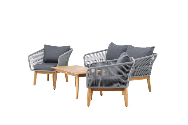 Chania sofagruppe 2-seters sofa + 2 lenestoler med bord utendørs - Grå, natur - Hagemøbler & utemiljø - Hagegruppe - Sofagruppe utendørs