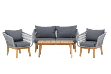 Chania sofagruppe 2-seters sofa + 2 lenestoler med bord utendørs - Grå, natur - Hagemøbler & utemiljø - Hagegruppe - Sofagruppe utendørs