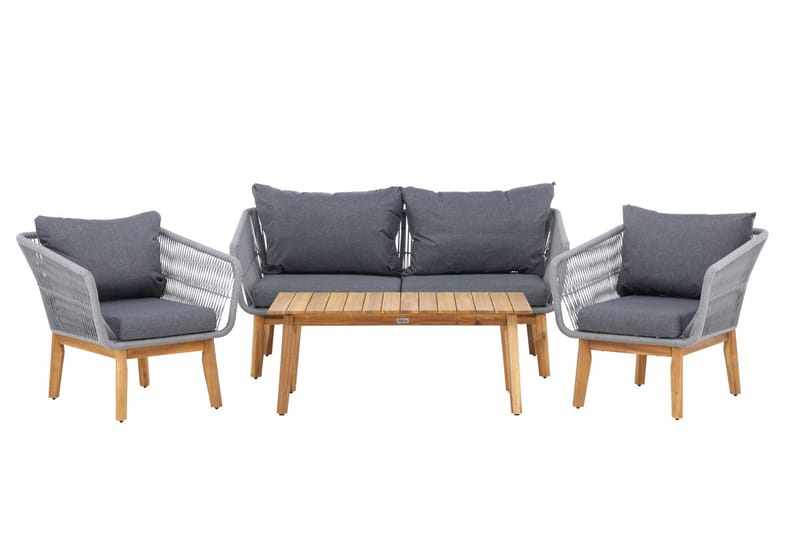 Chania sofagruppe 2-seters sofa + 2 lenestoler med bord utendørs - Grå, natur - Hagemøbler & utemiljø - Hagegruppe - Sofagruppe utendørs