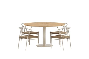Croft Spisegruppe Rund 120 cm Utendørs med 4 Alfons Spisestoler - Beige - Hagemøbler & utemiljø - Hagegruppe - Spisegrupper hage