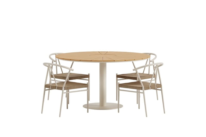 Croft Spisegruppe Rund 120 cm Utendørs med 4 Alfons Spisestoler - Beige - Hagemøbler & utemiljø - Hagegruppe - Spisegrupper hage