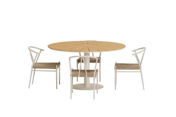 Croft Spisegruppe Rund 120 cm Utendørs med 4 Alfons Spisestoler - Beige - Hagemøbler & utemiljø - Hagegruppe - Spisegrupper hage