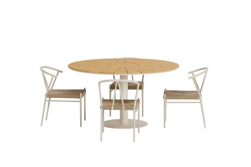 Croft Spisegruppe Rund 120 cm Utendørs med 4 Alfons Spisestoler - Beige - Hagemøbler & utemiljø - Hagegruppe - Spisegrupper hage