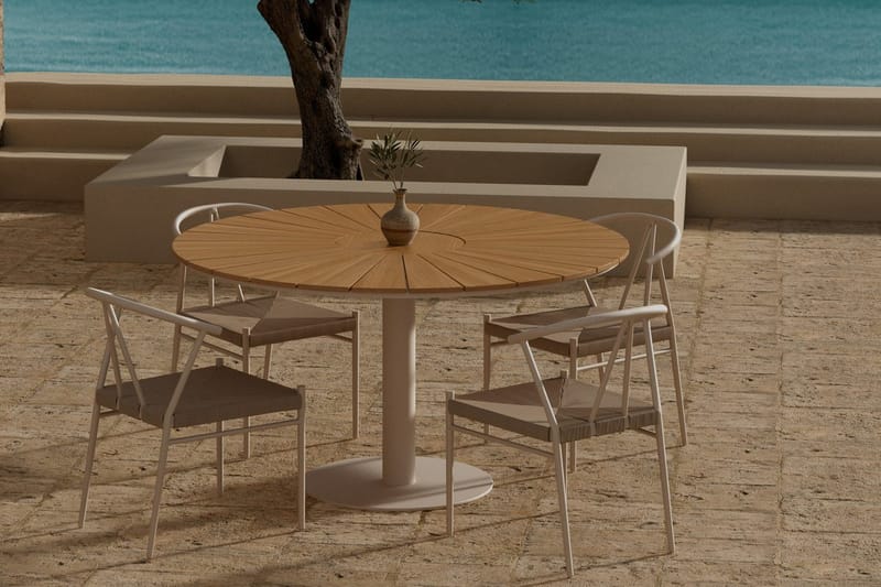 Croft Spisegruppe Rund 120 cm Utendørs med 4 Alfons Spisestoler - Beige - Hagemøbler & utemiljø - Hagegruppe - Spisegrupper hage