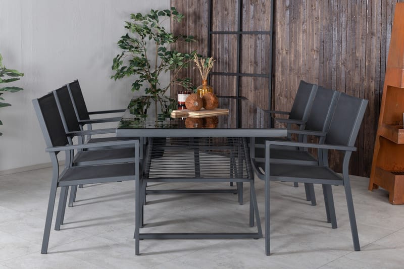 Dallas Spisegruppe cm Rektangulær med 6 Copacabana Stoler - Svart - Hagemøbler & utemiljø - Hagegruppe - Spisegrupper hage