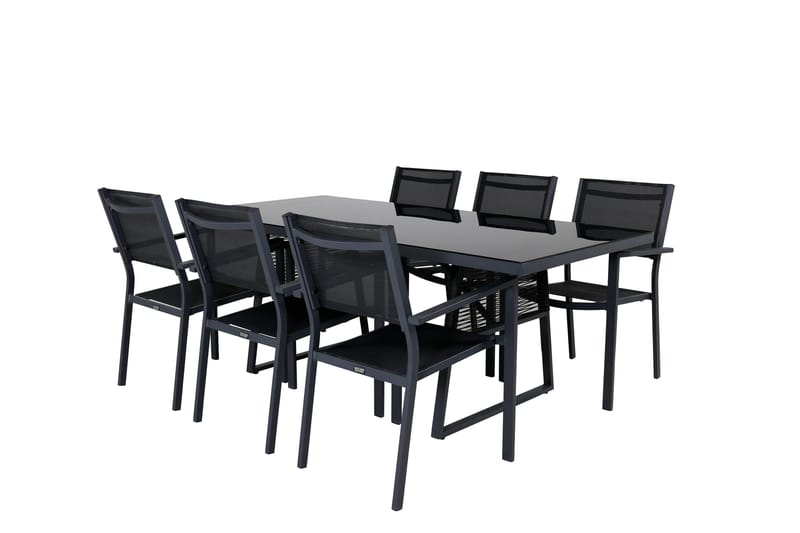 Dallas Spisegruppe cm Rektangulær med 6 Copacabana Stoler - Svart - Hagemøbler & utemiljø - Hagegruppe - Spisegrupper hage