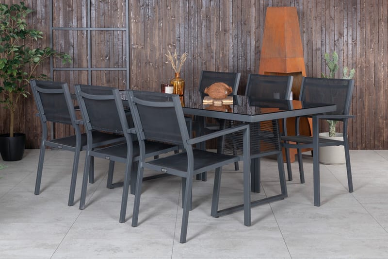 Dallas Spisegruppe cm Rektangulær med 6 Copacabana Stoler - Svart - Hagemøbler & utemiljø - Hagegruppe - Spisegrupper hage