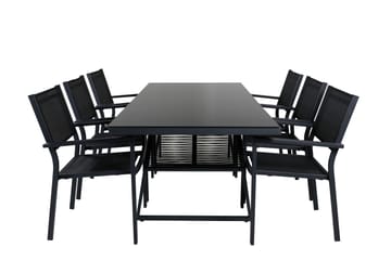 Dallas Spisegruppe cm Rektangulær med 6 Copacabana Stoler - Svart - Hagemøbler & utemiljø - Hagegruppe - Spisegrupper hage