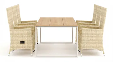 Devon utendørs spisegruppe 210x100 cm med 6 Jenny spisestoler - Beige/teak - Hagemøbler & utemiljø - Hagegruppe - Spisegrupper hage