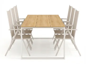 Devon utendørs spisegruppe 210x100 cm med 6 Maggie regulerbare stoler - Beige/teak - Hagemøbler & utemiljø - Hagegruppe - Spisegrupper hage