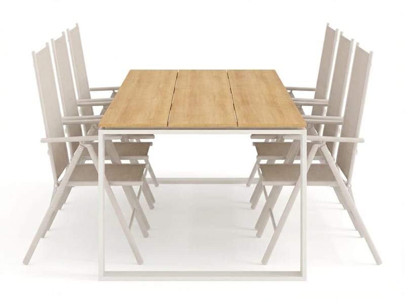Devon utendørs spisegruppe 210x100 cm med 6 Maggie regulerbare stoler - Beige/teak - Hagemøbler & utemiljø - Hagegruppe - Spisegrupper hage