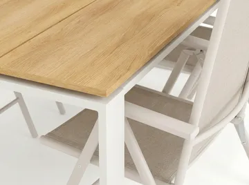 Devon utendørs spisegruppe 210x100 cm med 6 Maggie regulerbare stoler - Beige/teak - Hagemøbler & utemiljø - Hagegruppe - Spisegrupper hage