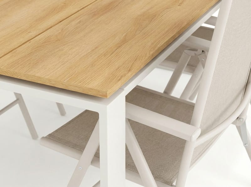 Devon utendørs spisegruppe 210x100 cm med 6 Maggie regulerbare stoler - Beige/teak - Hagemøbler & utemiljø - Hagegruppe - Spisegrupper hage