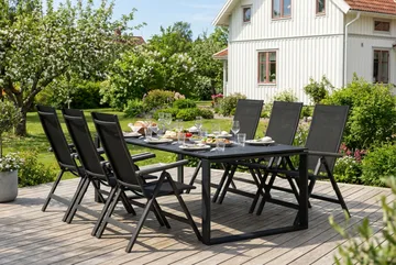 Devon utendørs spisegruppe 210x100 cm med 6 Monaco Light regulerbare stoler - Svart - Hagemøbler & utemiljø - Hagegruppe - Spisegrupper hage