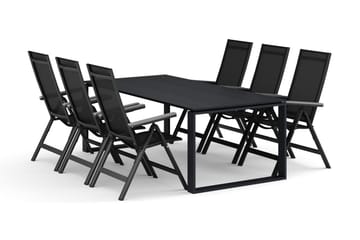 Devon utendørs spisegruppe 210x100 cm med 6 Monaco Light regulerbare stoler - Svart - Hagemøbler & utemiljø - Hagegruppe - Spisegrupper hage