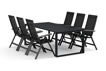 Devon utendørs spisegruppe 210x100 cm med 6 Monaco Light regulerbare stoler - Svart - Hagemøbler & utemiljø - Hagegruppe - Spisegrupper hage