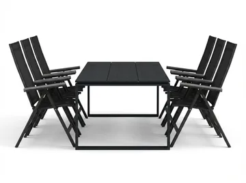 Devon utendørs spisegruppe 210x100 cm med 6 Monaco Light regulerbare stoler - Svart - Hagemøbler & utemiljø - Hagegruppe - Spisegrupper hage