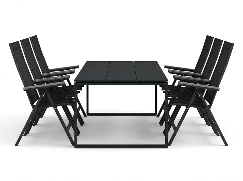 Devon utendørs spisegruppe 210x100 cm med 6 Monaco Light regulerbare stoler - Svart - Hagemøbler & utemiljø - Hagegruppe - Spisegrupper hage