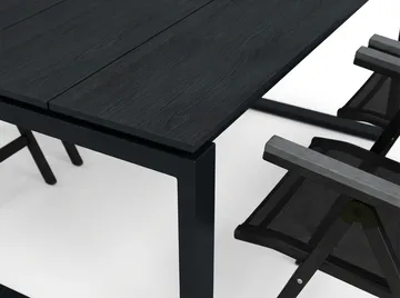 Devon utendørs spisegruppe 210x100 cm med 6 Monaco Light regulerbare stoler - Svart - Hagemøbler & utemiljø - Hagegruppe - Spisegrupper hage