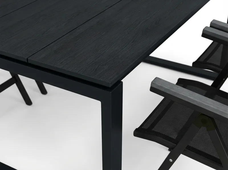 Devon utendørs spisegruppe 210x100 cm med 6 Monaco Light regulerbare stoler - Svart - Hagemøbler & utemiljø - Hagegruppe - Spisegrupper hage
