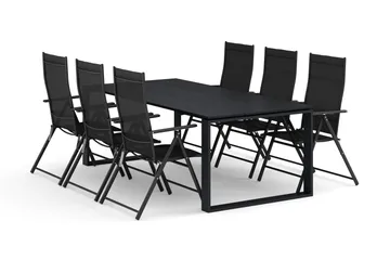 Devon utendørs spisegruppe 210x100 cm med 6 regulerbare stoler - Svart - Hagemøbler & utemiljø - Hagegruppe - Spisegrupper hage