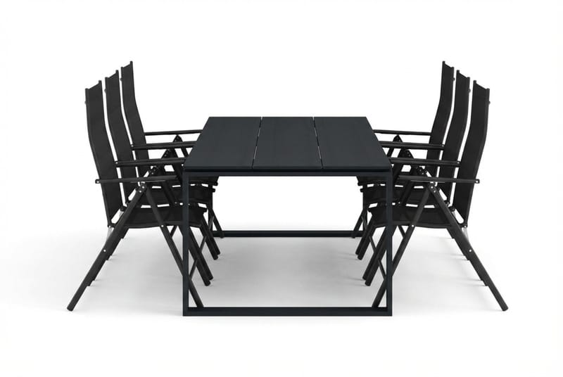 Devon utendørs spisegruppe 210x100 cm med 6 regulerbare stoler - Svart - Hagemøbler & utemiljø - Hagegruppe - Spisegrupper hage