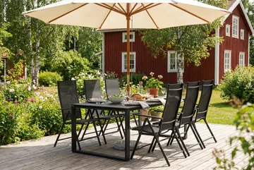 Devon utendørs spisegruppe 210x100 cm med 6 regulerbare stoler - Svart - Hagemøbler & utemiljø - Hagegruppe - Spisegrupper hage