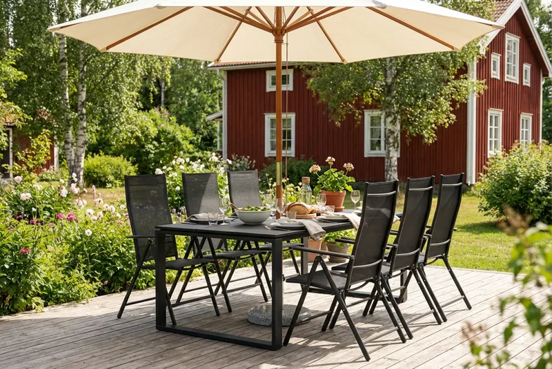 Devon utendørs spisegruppe 210x100 cm med 6 regulerbare stoler - Svart - Hagemøbler & utemiljø - Hagegruppe - Spisegrupper hage