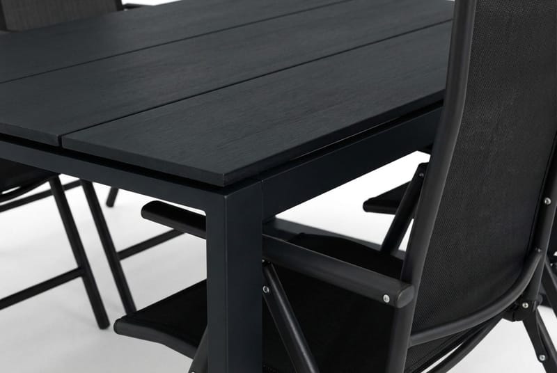 Devon utendørs spisegruppe 210x100 cm med 6 regulerbare stoler - Svart - Hagemøbler & utemiljø - Hagegruppe - Spisegrupper hage