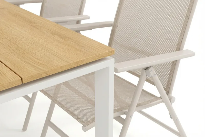 Devon utendørs spisegruppe 210x100 cm med 6 Sanna regulerbare stoler - Beige/teak - Hagemøbler & utemiljø - Hagegruppe - Spisegrupper hage