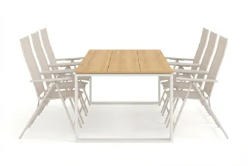 Devon utendørs spisegruppe 210x100 cm med 6 Sanna regulerbare stoler - Beige/teak - Hagemøbler & utemiljø - Hagegruppe - Spisegrupper hage