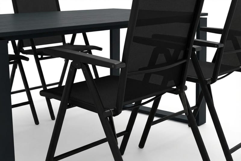Devon utendørs spisegruppe 210x100 cm med 6 Sanna regulerbare stoler - Svart - Hagemøbler & utemiljø - Hagegruppe - Spisegrupper hage