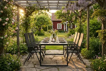 Devon utendørs spisegruppe 210x100 cm med 6 Sanna regulerbare stoler - Svart - Hagemøbler & utemiljø - Hagegruppe - Spisegrupper hage