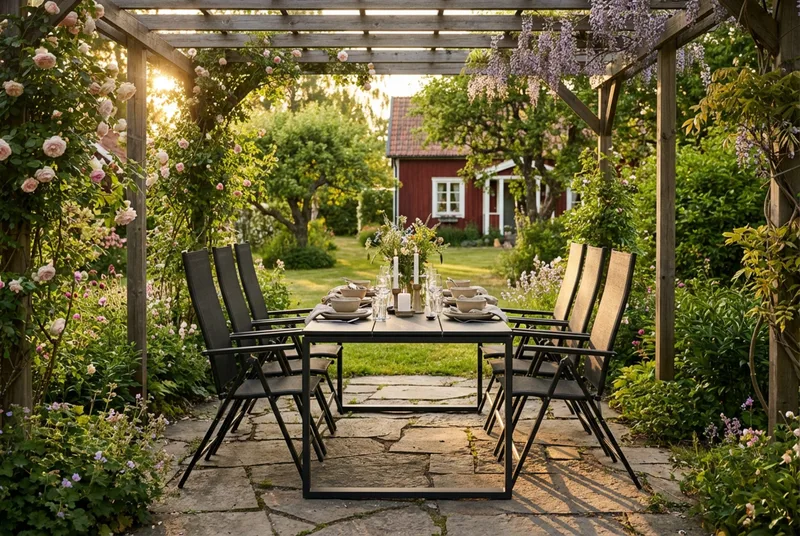 Devon utendørs spisegruppe 210x100 cm med 6 Sanna regulerbare stoler - Svart - Hagemøbler & utemiljø - Hagegruppe - Spisegrupper hage