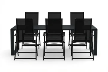 Devon utendørs spisegruppe 210x100 cm med 6 Sanna regulerbare stoler - Svart - Hagemøbler & utemiljø - Hagegruppe - Spisegrupper hage