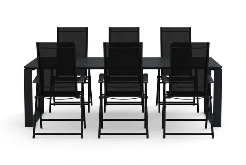 Devon utendørs spisegruppe 210x100 cm med 6 Sanna regulerbare stoler - Svart - Hagemøbler & utemiljø - Hagegruppe - Spisegrupper hage