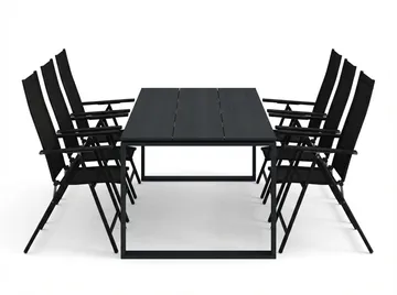 Devon utendørs spisegruppe 210x100 cm med 6 Sanna regulerbare stoler - Svart - Hagemøbler & utemiljø - Hagegruppe - Spisegrupper hage