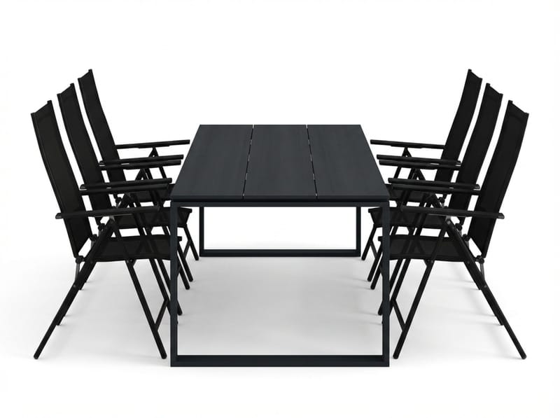 Devon utendørs spisegruppe 210x100 cm med 6 Sanna regulerbare stoler - Svart - Hagemøbler & utemiljø - Hagegruppe - Spisegrupper hage